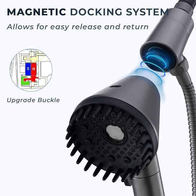 Ryamen 2026 Magnetic Filtered Shower Head with Handheld– High Pressure Showerhead with Power Wash Mode, Chlorine Removal, Massage Brush, Pressure Adjustable, One-Touch Pause & Stainless Steel Hose