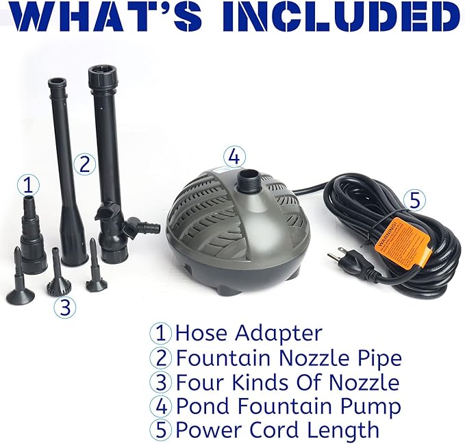 WaterRebirth HSP1600N Versatile Submersible Pump with Fountain Jets - for Aquariums, Ponds, Fountains, Turtle Tanks - 396GPH - AquaVibe