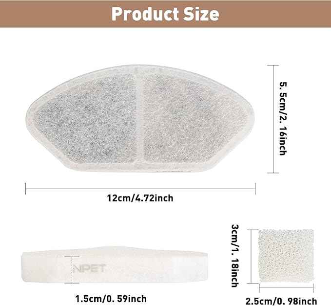 NPET Upgraded Design 4 Pack Replacement Filters for N280 Glass Pet Water Fountain Cat Water Dispenser