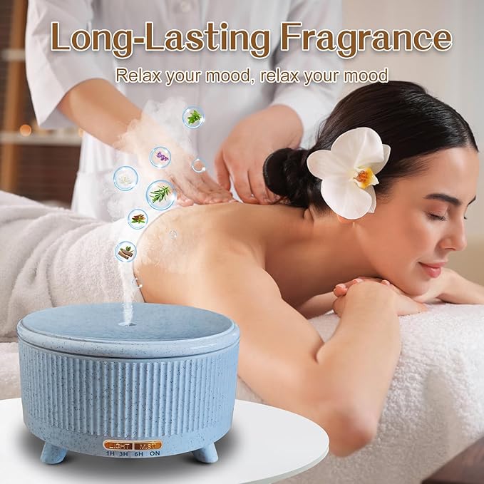 Essential Oil Diffusers for Home 500ml,Aromatherapy Diffusers for Essential Oils Large Room with 7 Colors Lights & 3 Mist Mode Waterless Auto Off,Cool Mist Humidifiers for Decor，Bule