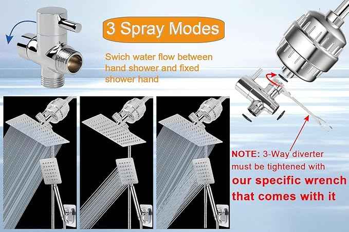 Filtered Rain Shower Head, High Pressure 8″Square, and All Metal Handheld Spray Combo with Stainless Steel Hose, Replacement 20 Stage Shower Filter for Hard Water, Chrome