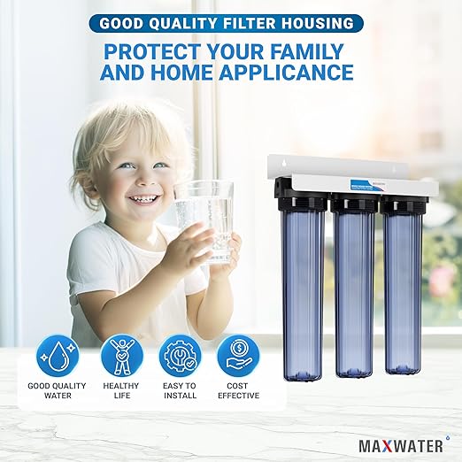 Max Water 3 Stage 20" x 2.5" Whole House Clear Water Filter System Without Filters