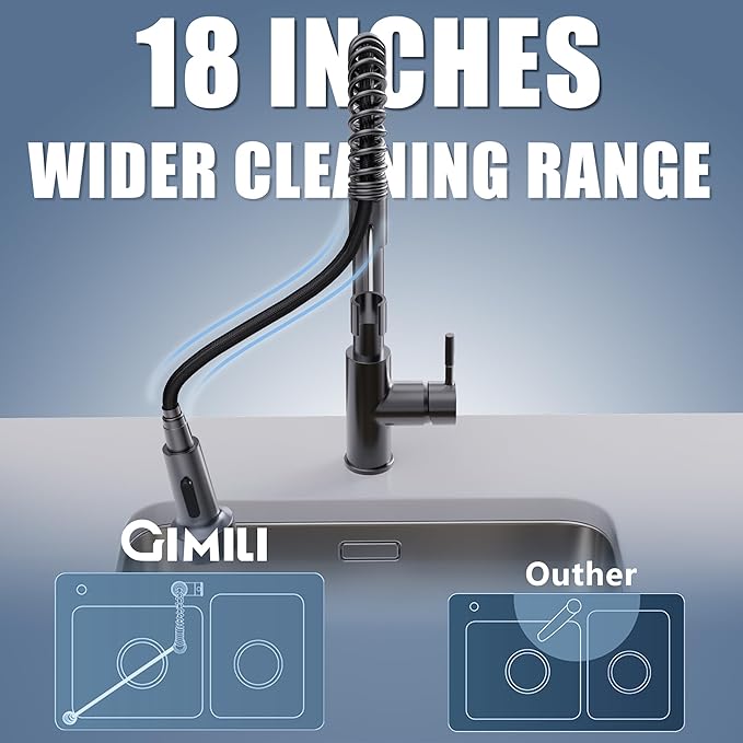 GIMILI Black Stainless Kitchen Faucet with Pull Down Sprayer Single Hole Stainless Steel LED Faucet, Suitable for Farmhouses, RV, Laundry Room, Outdoor, and Campers. Llave para fregadero de cocina