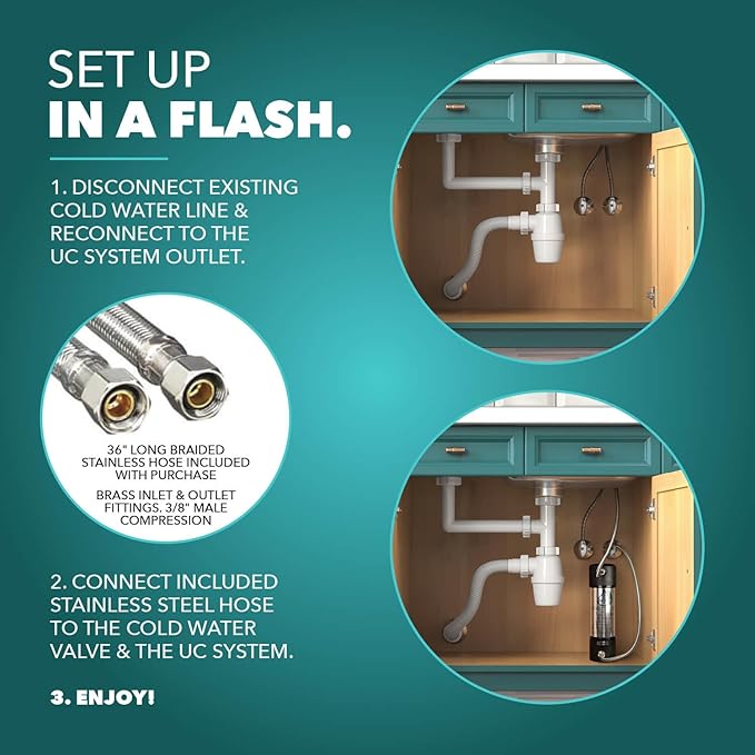 CuZn Under Sink Water Filter for Sink Faucet, 10K Gallons or 1 Year Filtration Life, Reduces PFAs, PFOS, Lead, Chlorine, Improves Taste of Tap Water, NSF/ANSI 42 & 372 Certified High Performance