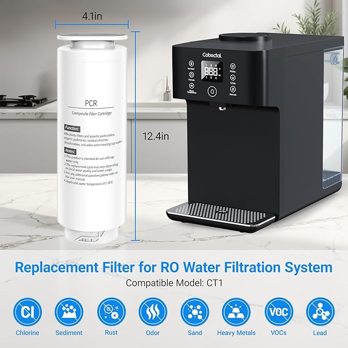 CT1 Genuine Replacement Filter Cartridge for Cobectal Countertop Reverse Osmosis Water Filter System, Reduces PFAS, PFOA/PFOS, Lead, Chlorine, PCR Composite Filter Cartridge (1 Pack)