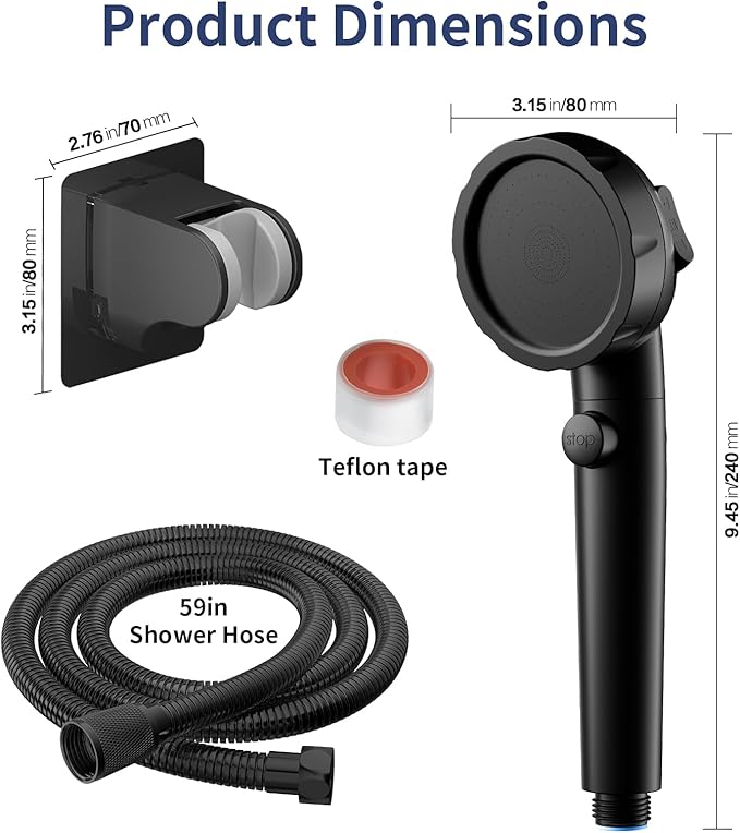 HANLIAN On/Off Pause Camper Shower Head with Filters, Detachable Shower Head with filtrate, High Pressure RV Showerhead with Hose and Self-adhesive Bracket, Shower Filtered Showerhead (Black)
