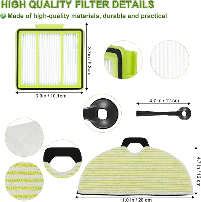 RV2000WD Replacement Parts for Shark RV2002WXUS RV2002WD RV2001DRUS RV2001WD AV2001WD Mop Brush Filter Kit with Shark AI Robot Vacuum Cleaner, 1 Brushroll, 2 Filters, 4 Mop Pads, 6 Side Brushes - AquaVibe