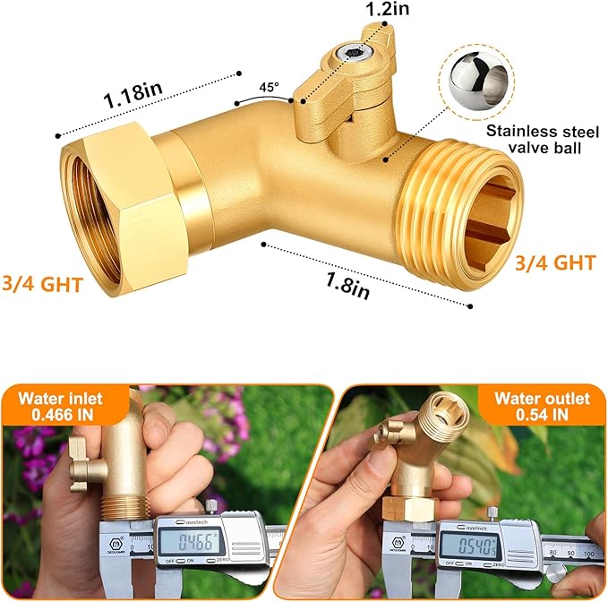 Garden Hose Angle Valve 45 Degree Brass Extender Solid 3/4 Inch Hose Elbow with Switch Adapter (45° switch elbow 4PSC)