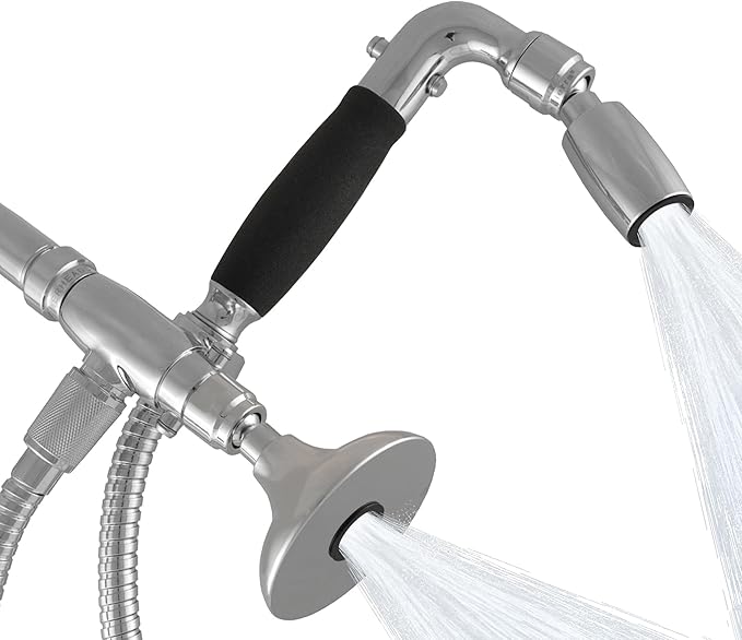 High Sierra® - Solid Lead-Free Metal 4-Way Combo HALF DOME® Fixed and Handheld Shower Head with Hose. Run Separately or Both at Full Flow - 1.25 GPM per Shower Head - Chrome Finish