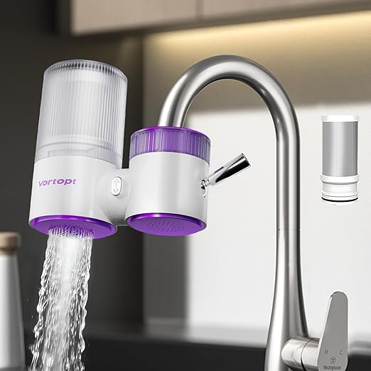 Vortopt Faucet Water Filter,360° Rotary Kitchen Faucet Filter with Carbon Block Filter,350 Gallon NSF Certified Agua Purifier,can Reduce 99% Chlorine,Improve Taste, Drinking Water Filter,T10-Purple.