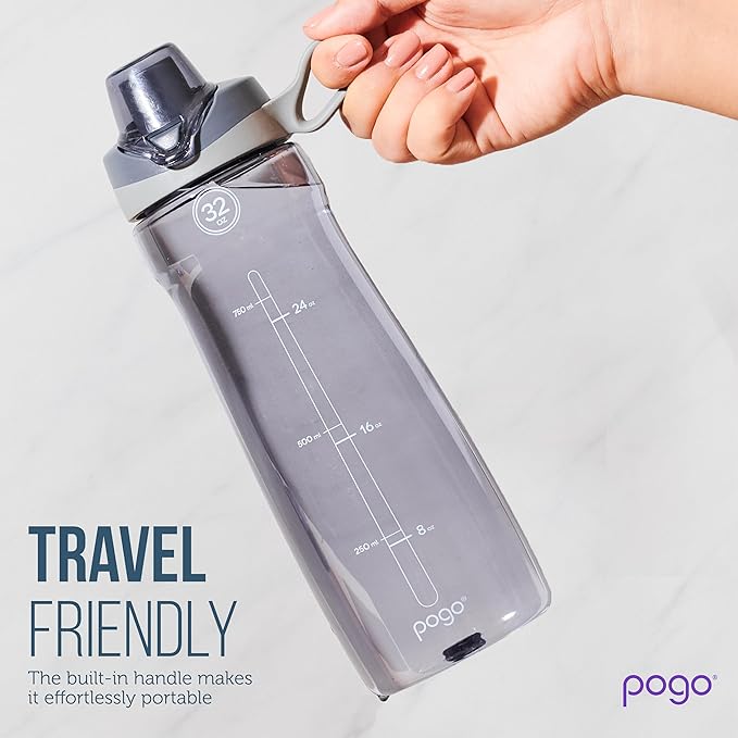 Pogo BPA-Free Tritan Plastic Water Bottle with Chug Lid, 40 Oz, Grey