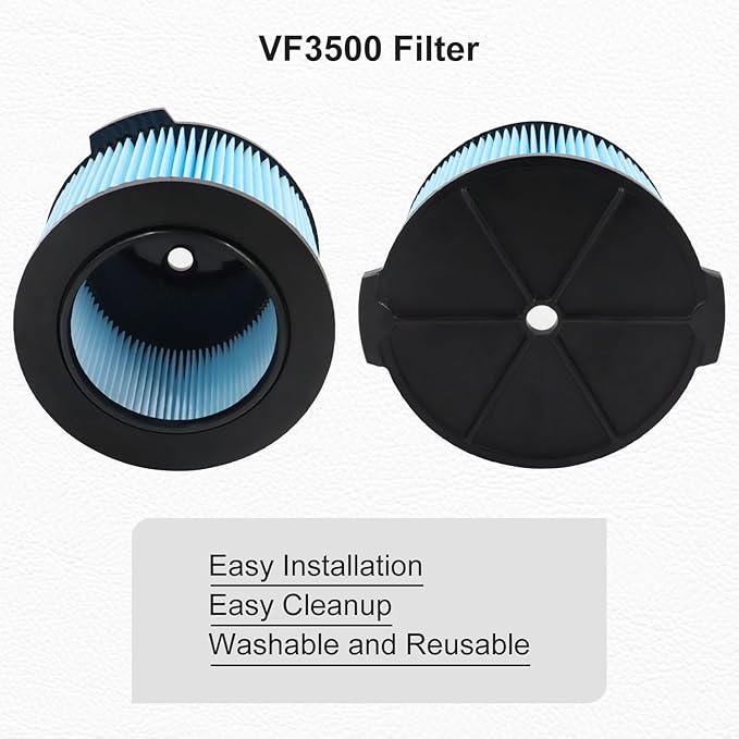 4 Pack VF3500 Replacement Filter for Shop Vacuum 3-4.5 Gallon Wet Dry Vacuums, 3-Layer Filters for WD4050, WD3050, WD4080, WD4522, 4000RV, 4500RV - AquaVibe