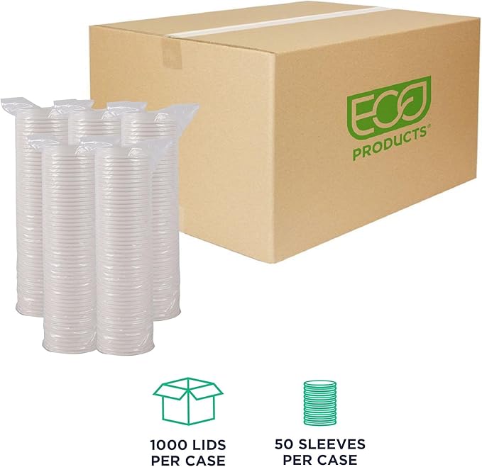 Eco-Products Compostable Paper Coffee Cup Lids, Case of 1000, White GreenStripe Tops, Fits 10-20oz Hot Cups, Lined With PLA, A Renewable Material Made from Plants, ASTM, BPI-Certified