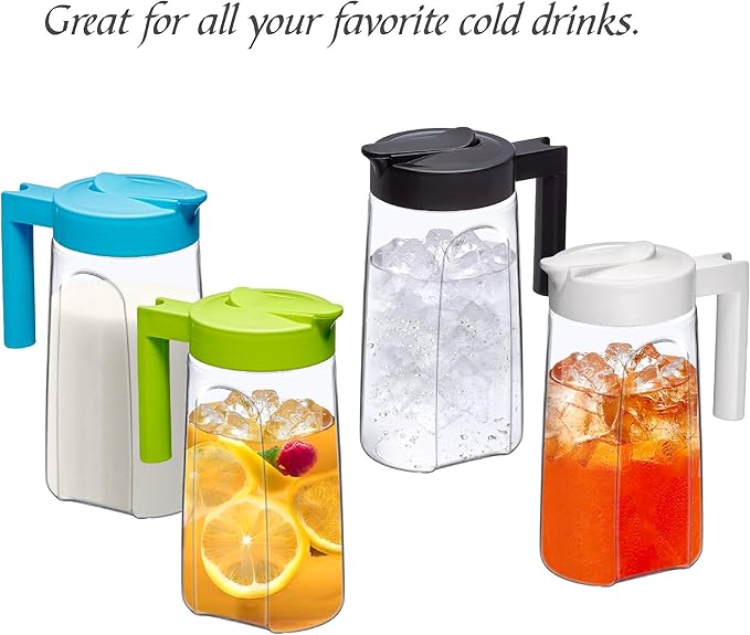 Amazing Abby - Slim Mini - Tritan Pitcher (48 oz), Unbreakable Plastic Water Pitcher with Lid, BPA-Free, Heat-Resistant, Dishwasher-Safe, Great for Iced and Hot Drinks, Indoors and Outdoors, Blue