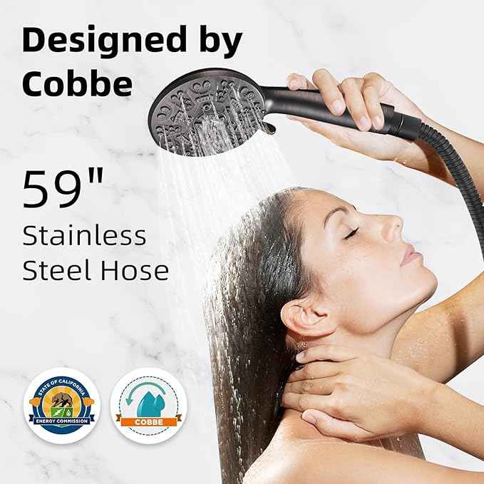 Cobbe 8 Functions Shower Head with handheld, High Pressure Shower Head Set with Hose Adjustable Bracket Rubber Washers (Oil Rubbed Bronze)