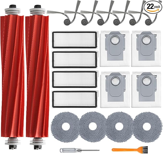 Accessories Kit for Roborock QV 35A/QV 35S Robot Vacuum, 2 Main Brush Roller, 4 Hepa Filters,4 Mop Pads, 4 Dust Bags, 6 Side Brush, 22 Pack Replacement Parts - AquaVibe