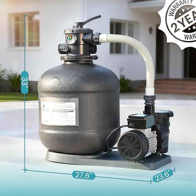 Sand Filter Pump for Above Ground Pool, Pool Pumps Above Ground with Timer, Pool Sand Filter with 6-Way Valve, Efficient Filtration, 19in, Up to 29,000 Gallons