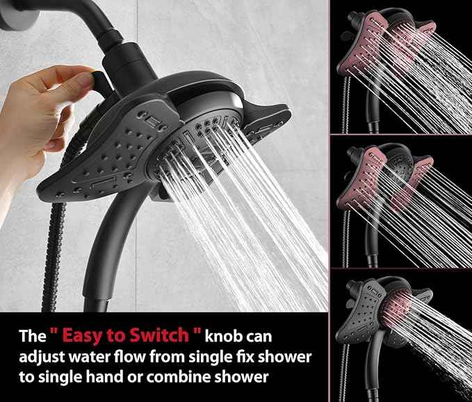 GRICH 2.5GPM Shower Head with Handheld Spray Combo: 2 in 1 Rainfall Shower Heads high pressure & Handheld Shower Head, 9 Spray Modes/Settings Detachable Shower Head with 60 Inch Hose, Black