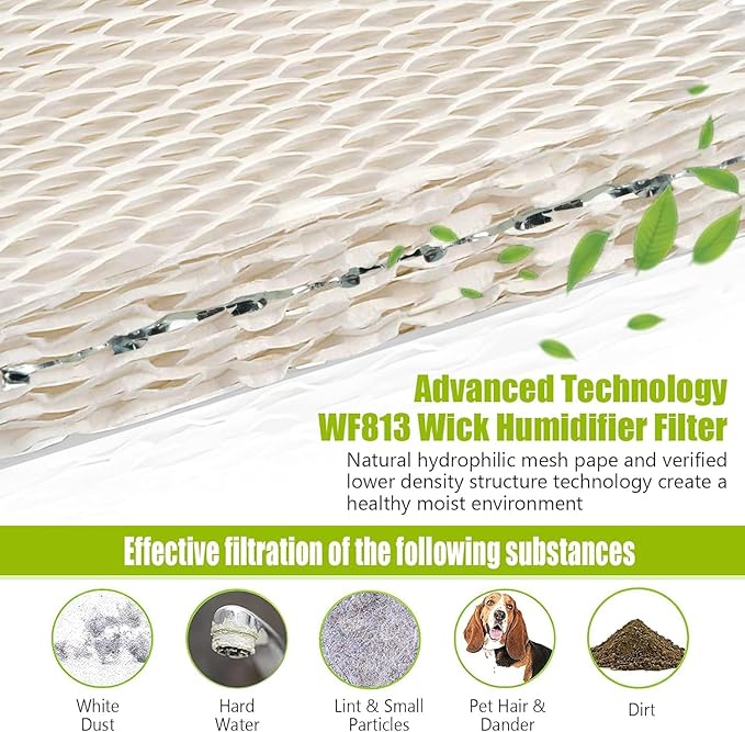 4 Pack WF813 Humidifier Filters Wick Replacement Compatible with ReliOn RCM-832 RCM-832N WF813 DH832 ProCare PCWF813 Equate EQWF813 EQ-2119-UL Duracraft DH-830 Cool Mist Humidifier Filters