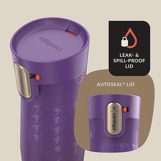 Contigo x Ally Love Stainless Steel Vacuum-Insulated Travel Mug with Autoseal and Easy Clean Lid, Spill-proof, Keeps Drinks cold 24 hrs & hot for 11 hrs, BPA Free, 16oz., West Loop 3.0, Violet