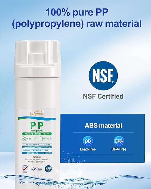 Under Sink Water Filtration System, NSF Certified 10 x 2.5 Inch PP Sediment Filter Cartridge, 5 Micron, Lead-Free, BPA-Free Heavy Duty with 1/2 Inch FNPT Inlet/Outlet