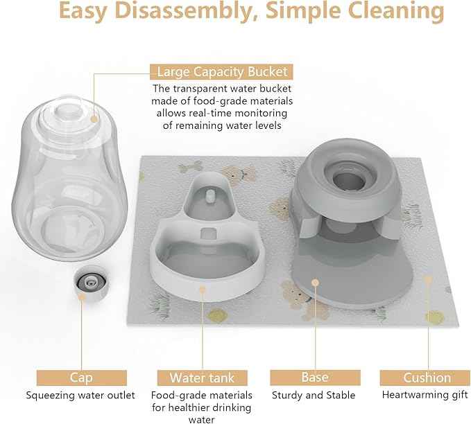 1.6 Gallon Automatic Dog Water Dispenser, Premium Large Capacity Gravity Pet Water Bowl with Non-Slip Mat for Multiple Pets, BPA-Free Cat Water Feeder for Large Dogs, Refill Less Often, Grey
