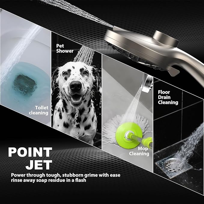 Rain Shower Head with Handheld High Pressure rainfall Shower Heads with Handheld Spray Combo Adjustable one-piece stand daul shower head Built-in Magnetic Docking and Power Jets-Nickel