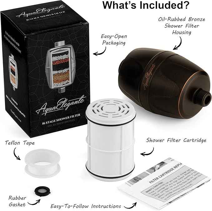 Aqua Elegante 16-Stage Shower Filter - Universal Showerhead Water Filters To Remove Chlorine + Hard Minerals - Bath Purifier And Filtered Softener System With Activated Charcoal - Oil-Rubbed Bronze