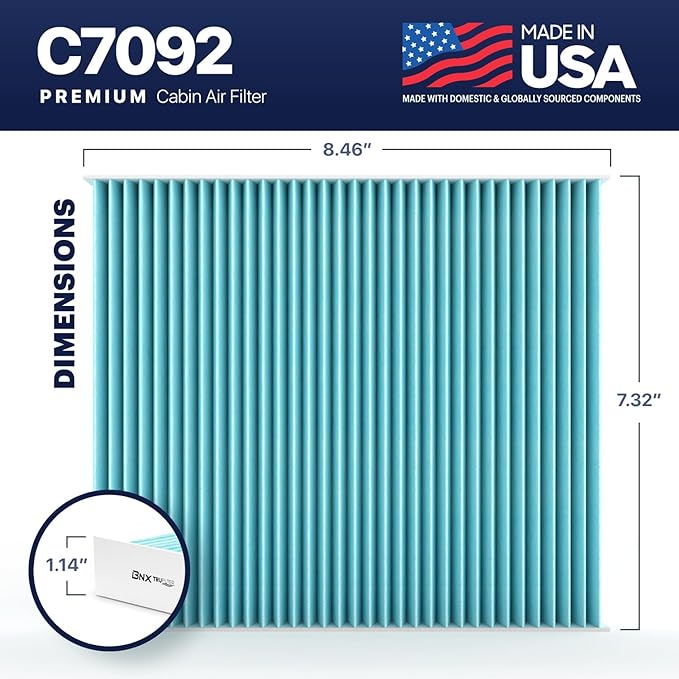 BNX TruFilter Cabin Air Filter, 99.97% HEPA, Compatible with Subaru Crosstrek, Ascent, Impreza, Legacy, Outback, Toyota Prius C-HR, Prius AWD-e, Prius Prime,Corolla, RAV4,RAV4 Prime,Venza C7092 2-Pack