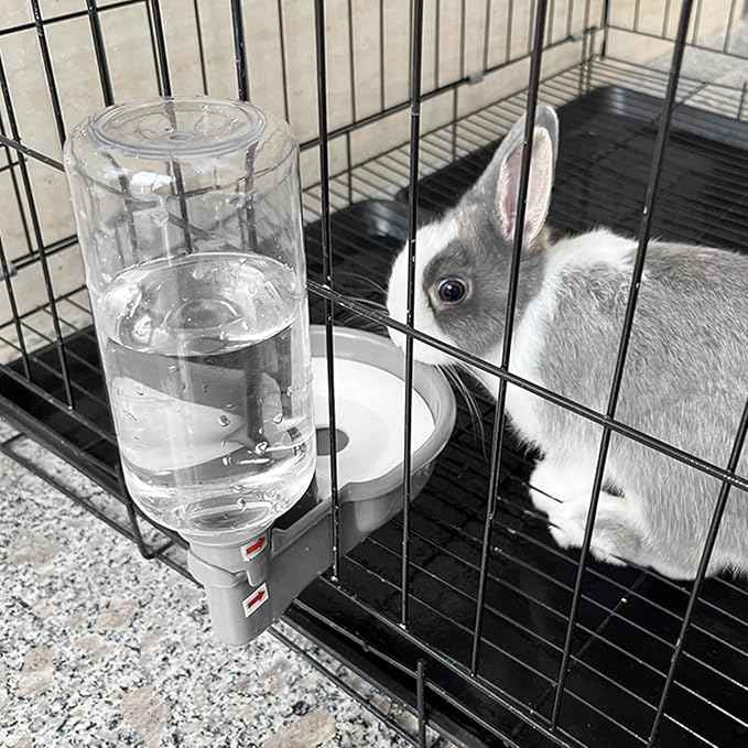 VANNON 16oz Pet Water Bottle, Gravity Dog Water Bowl Dispenser for Cage, Anti-Overflow Water Dispenser for Small Dogs, Cats, Rabbits and Other Small Animals, BPA Free, Grey