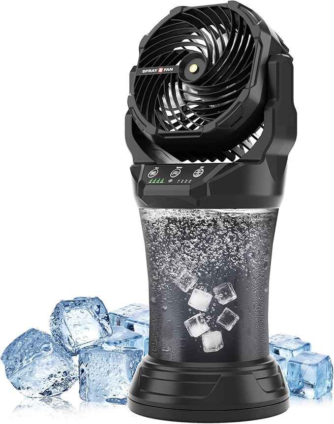 AVV Portable Misting Fan with RGB Ambient Light- 2L Water Tank, 4 Speeds & Spray Mist Fan, 30000mAh Rechargeable Misting Fans for Outdoor/Indoor Fans for Camping, Patio, Garden, Black