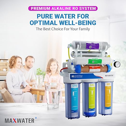 Max Water 12-Stage Premium 50 GPD RODI (Reverse Osmosis Deionization) System with UV, pH Alkaline, Multi-Mineral Infrared – Dual Outlet Under-Sink Water Filter for Drinking & Aquarium System
