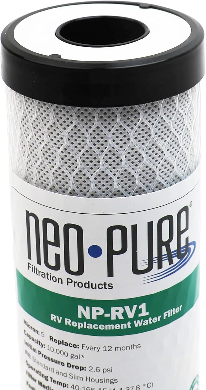 Neo-Pure NP-RV1 5 Micron Replacement RV Water Filter Cartridge for Slimline and Standard Style Housings – Reduces Sediment, Dirt, and Rust – Single Pack