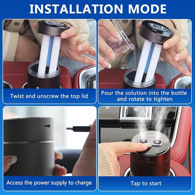 Smart Car Air Freshener,Aromatherapy Scent Diffusers Oils Humidifier,Ultrasonic Atomizer,Adjustable Concentration,Auto On/Off,Built-in Battery,40ml French Natural Fragrance(Gun Color)