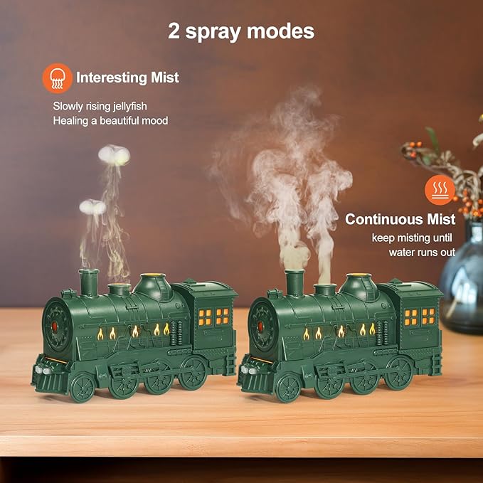 Train Diffuser 300ml, Aromatherapy Cool Mist Ultrasonic Aroma Train Diffuser with Remote Control 2 Light 2 Mist Mode Auto Shut-Off for Bedroom Office Hotel (Green)