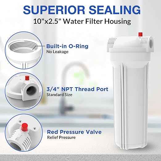 SimPure Whole House Water Filter Housing, Inline Water Filter for Home, Universal 10 inch Sediment Filter with 3/4 NPT Inlet and Outlet, Heavy Duty Steel Bracket, 4 Screws, Wrench (Pack of 2)