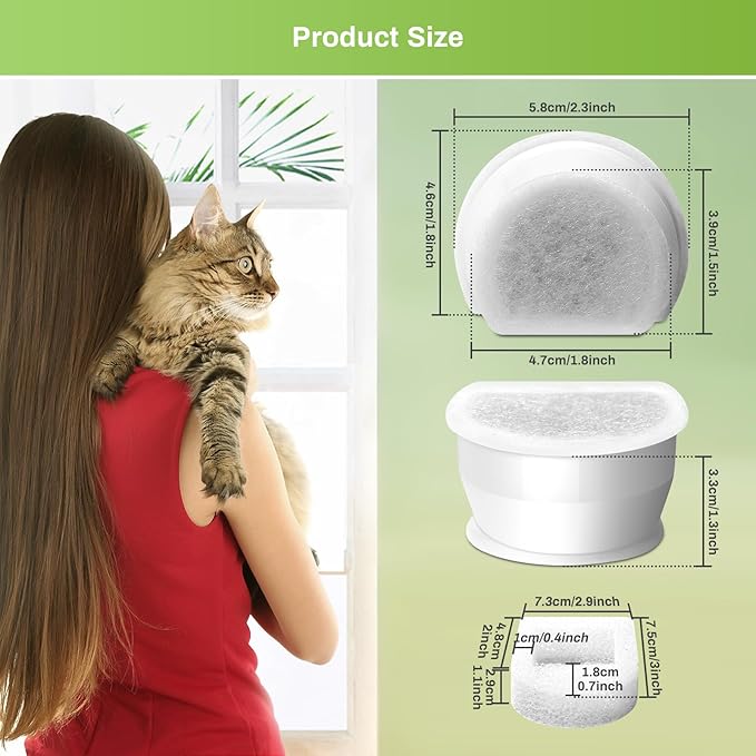 6 Pack Cat Fountain Replacement Carbon Filters, 6 Pcs Water Fountain Filters & 6 Pcs Replacement Foam for Ceramic and Stainless Steel Pet Fountains Automatic Water Bowl Filters with Pre-Filter Foam
