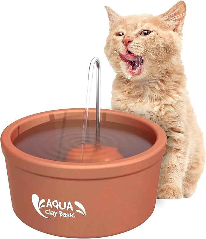 AMICUS - Aqua Clay Basic -Cat Water Fountain - Dogs&Cats&Pets&Small Animals Automatic Bowl Dispenser - Pet Drinking Waterer Bowls Indoor - Auto Kitty Watering Dish Supplies- 84.53 fl oz/ 2.5L