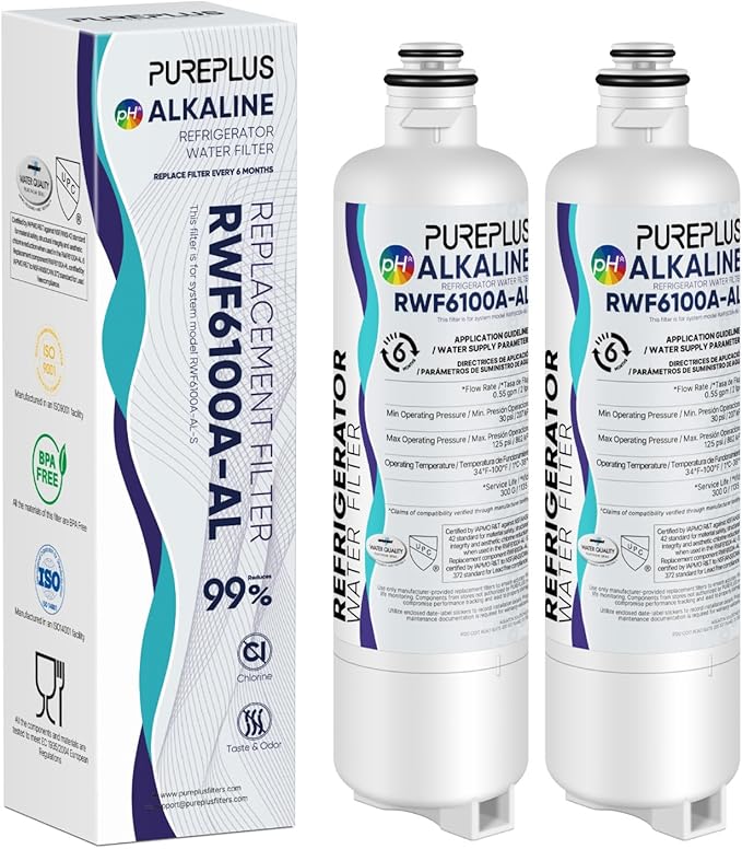 PUREPLUS BORPLFTR50 Replacement for Bosch 11025825 Ultra Clarity Pro, Alkaline Refrigerator Water Filter, Compatible with 12033030, 12028325,11025825, BORPLFTR55, WFC100MF, B36CT80SNS, 2Pack