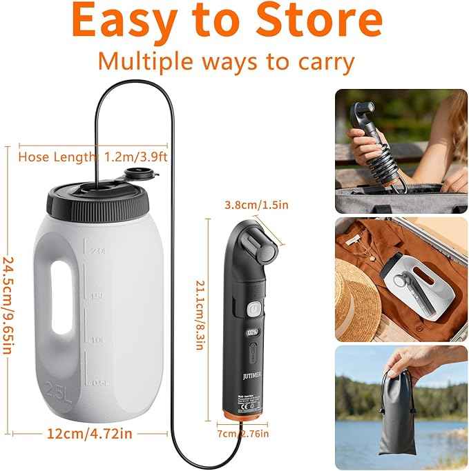 Portable Bidet & Shower for Travel, JUTIMER 2.5L&1600mAh Rechargeable Camping Shower, 2 Showerheads Bidet Sprayer, 2 Modes Waterproof Handheld Bidet, Outdoor Shower Kit for Hiking, Travel