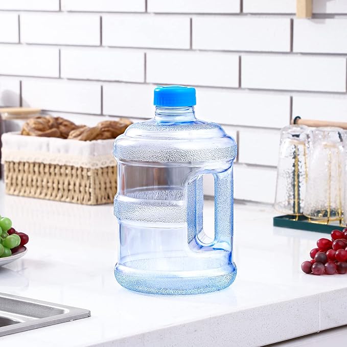 Bokon 2 Pieces gallon water jugs Round Plastic Water Bottle with Handle Screw Cap Reusable Large Capacity Bottle for Camping Outdoor Travel Gym Use