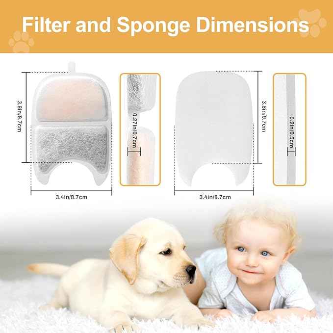 Replacement Filters and 4 Packs Sponges for 152oz/4.5L PGID Cordless Cat Water Fountain