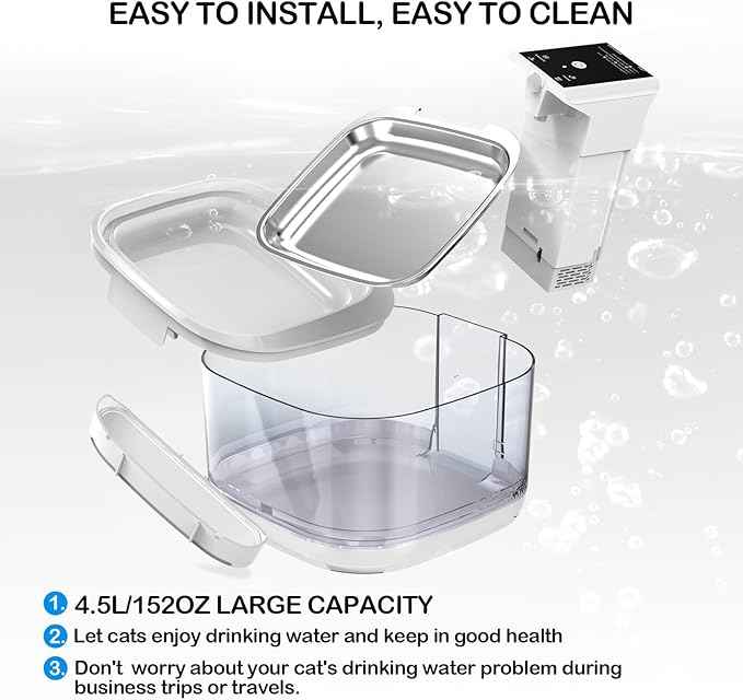 Cat Water Fountain LOXIBAO, 4.5L Large-Capacity Automatic Stainless Steel Pet Fountain with Drinking Spout, High-Capacity Rechargeable Cat Water Fountain - Ultra Quiet Pump for Cats & Dogs,2 Filters