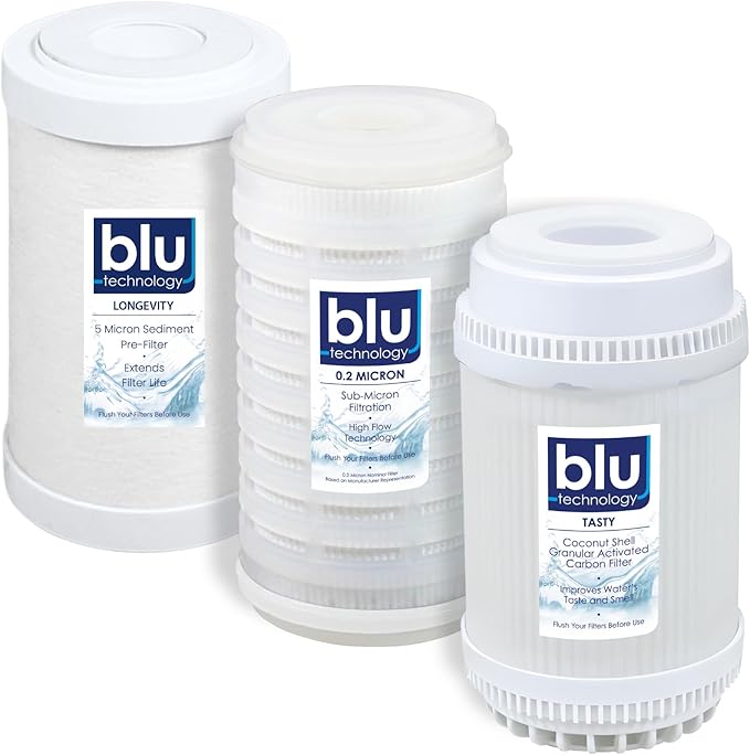 GoBluTech Trio RV Water Filter Recharge Pack for R3 & AR3-2.5” x 5” for RV Water Filter System, 0.2 Micron High Flow, Granular Activated Carbon “Tasty”, and Sediment “Longevity” - US Veteran Owned