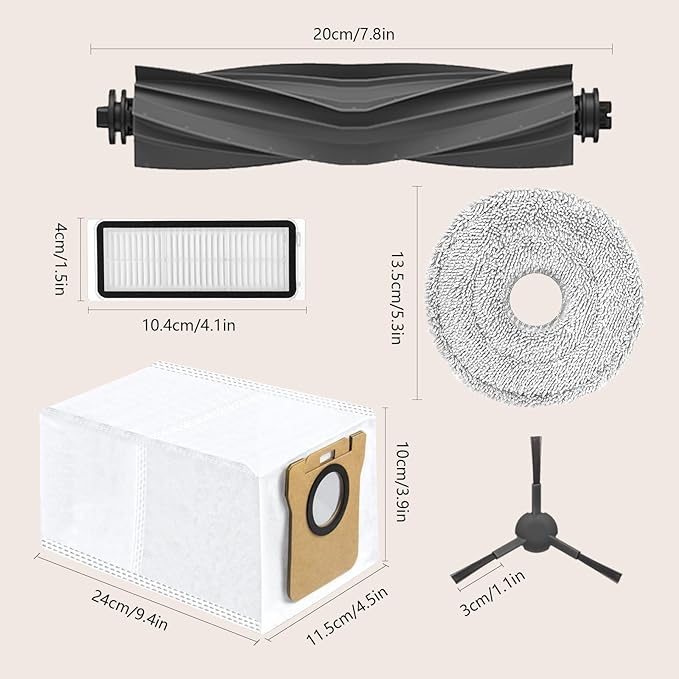 Yivy 28PCS Replacement Parts for Dreame L20 Ultra/L20 Ultra Complete, L30 Ultra/L30 Ultra Complete, Vacuum Cleaner Accessory Kit: 2 Main Brushes, 6 Side Brushes, 4 HEPA Filters, 6 Dust Bags, 8 Wipes - AquaVibe