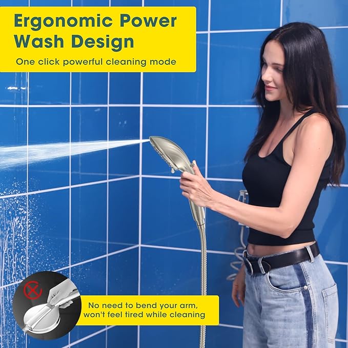 FASDUNT Filtered Shower Head with Handheld, 8-Mode Handheld Showerhead with Filters for Hard Water -Remove Chlorine, Built-in Power Wash, 80" Extra Long Stainless Steel Hose, Brushed Nickel