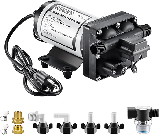 WASSERMANN RV Water Pumps Pressure Pump 115V AC with Pressure Switch, Self-priming Water Pump 5.0GPM 55PSI, Fresh Water Pump for RV Kitchen Barthroom Marine Yacht Garden Diaphragm Pump