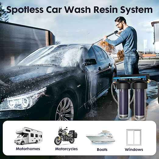 Spotless Water System for Car Wash, Deionized Water Filter with Resin, Water Deionizer for Car Washing, Portable Deionized Water System for Motorcycles, RV, No Towel Drying