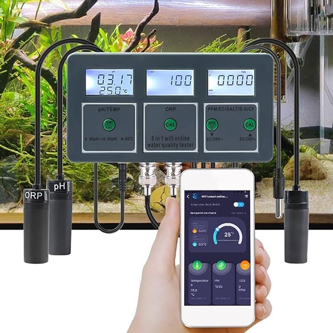 Smart Water Quality Meter 8 in 1 PH EC TDS Salt S.G CF ORP Temp Tester Real Time Transmission WiFi Connection Water Quality Detector Water Monitor