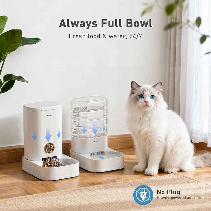 PAWGETHER® 2 Pack Gravity Cat Feeder and Water Dispenser 1 Gallon/3.5L Automatic Cat Feeder and Waterer Dog Water Bowl Dispenser Pet Food Dispenser Puppy Kitten Rabbits